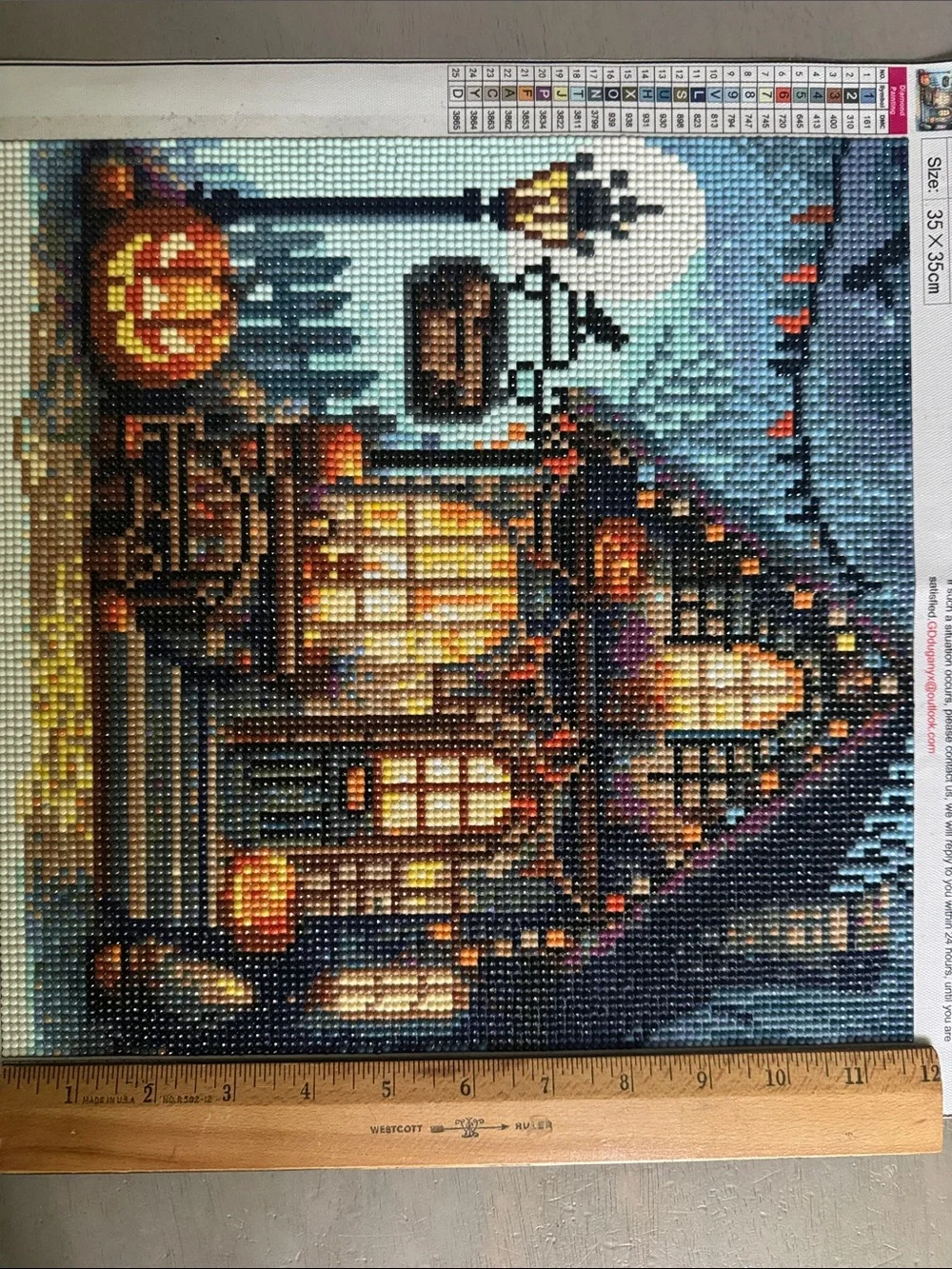 Halloween Cottage Diamond Art Painting with Pumpkin Light Completed & Frameable